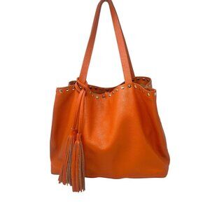 LAGGO Remy Orange Leather Gold Studded Tote